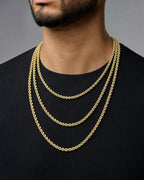 Male model wearing 14k Gold Rope Chain 4.3mm