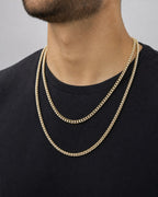 Male model wearing 14K 4MM Diamond Cut Franco Chain