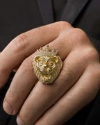 Male model wearing 10K King Lion Ring