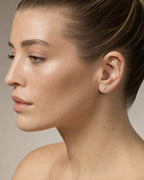 Female model wearing 10K Castle Heart Earrings