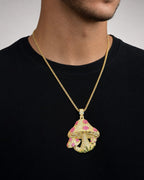 Male model wearing 14K Gold Diamond Magic Mushroom Pendant