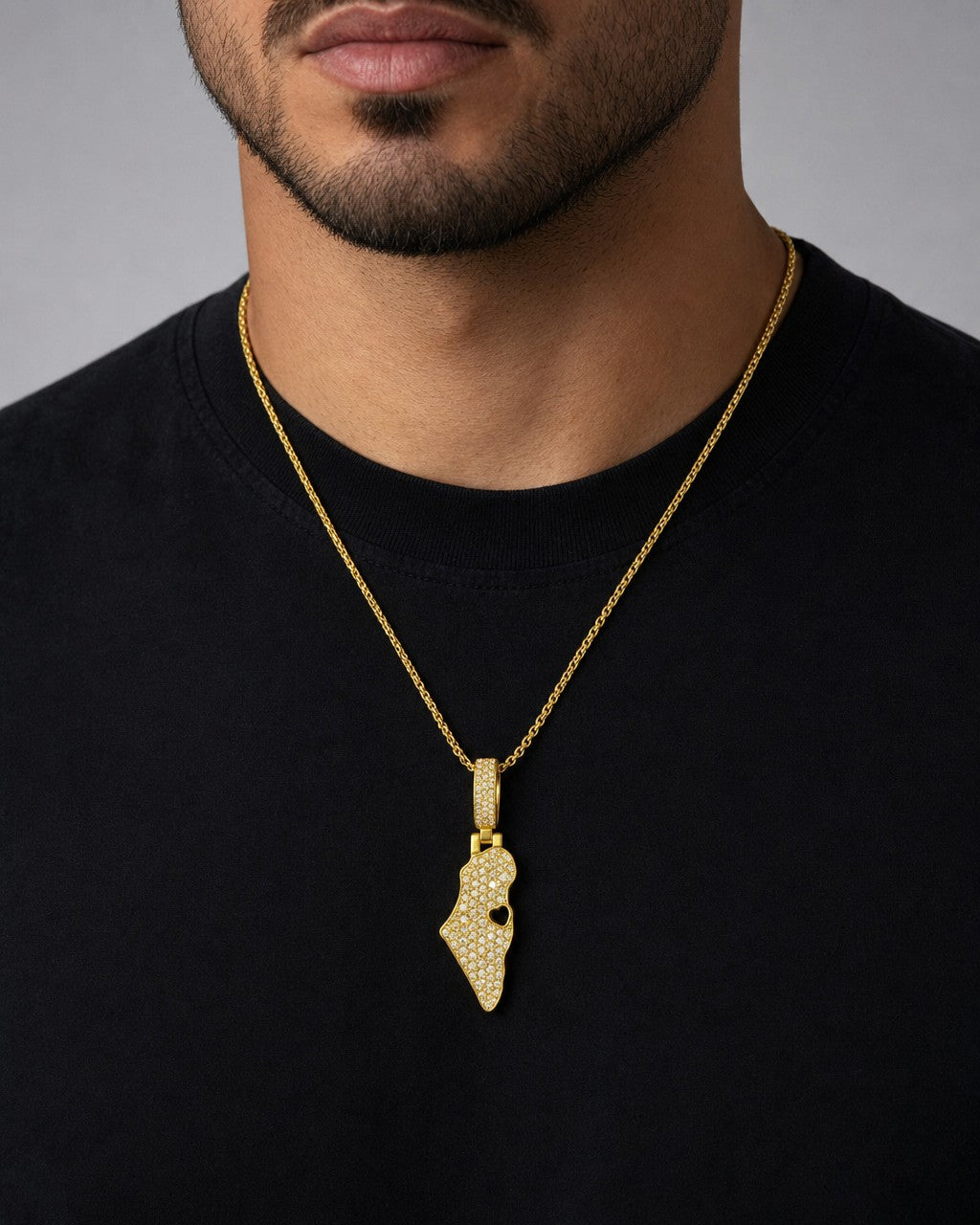 Male model wearing 14K Israel Diamond Pendant