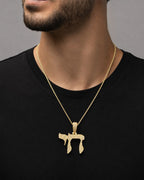 Male model wearing 14K Chai Diamond Pendant