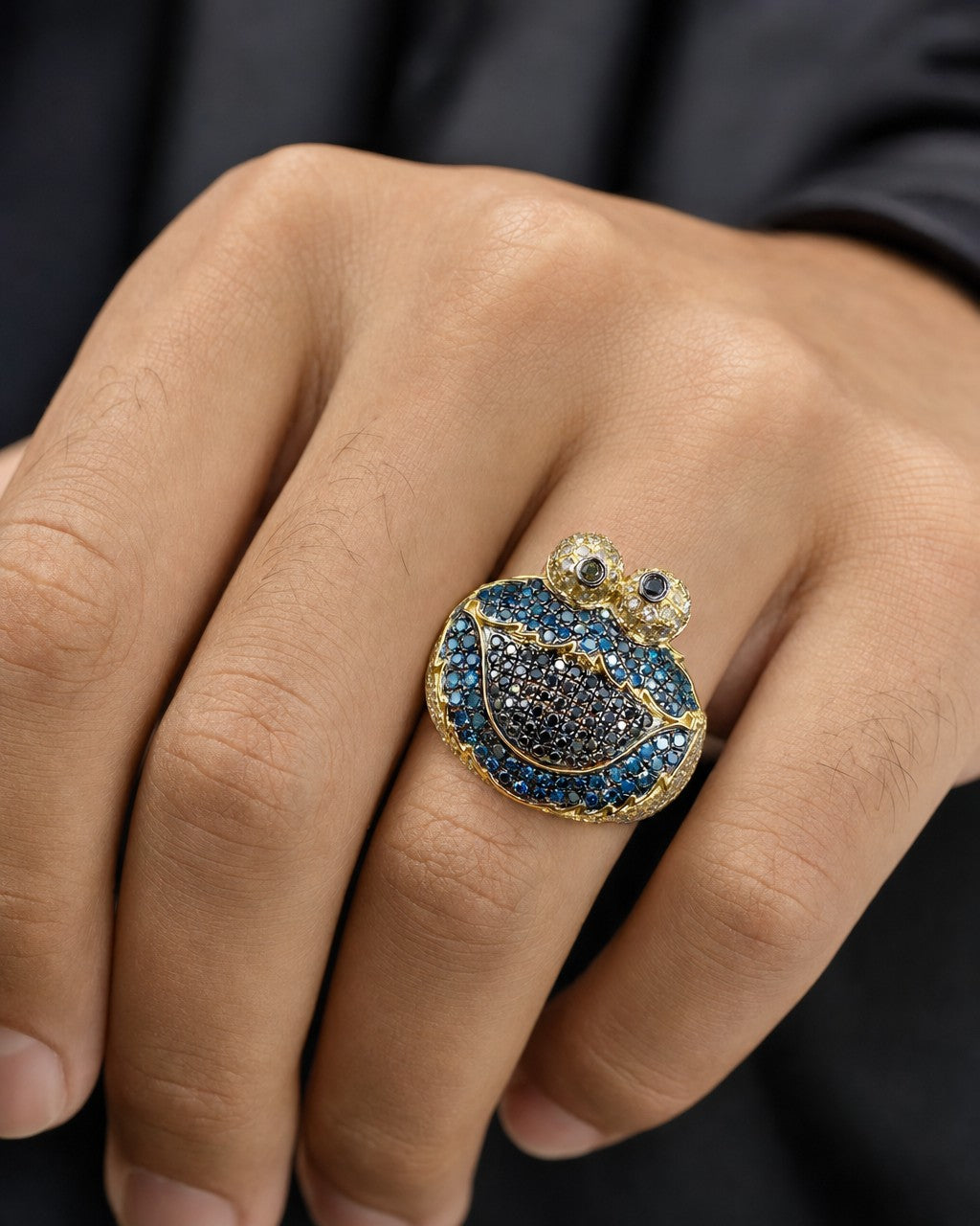 Male model wearing 14K Diamond Cookie Monster Ring