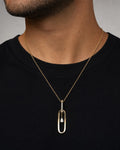 Male model wearing 14K Gold Paperclip Diamond Pendant