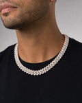 Male model wearing 14K 20MM Iced Out Miami Cuban Link
