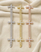10k Cuban Trefoil Cross Diamond Bracelet styled photo