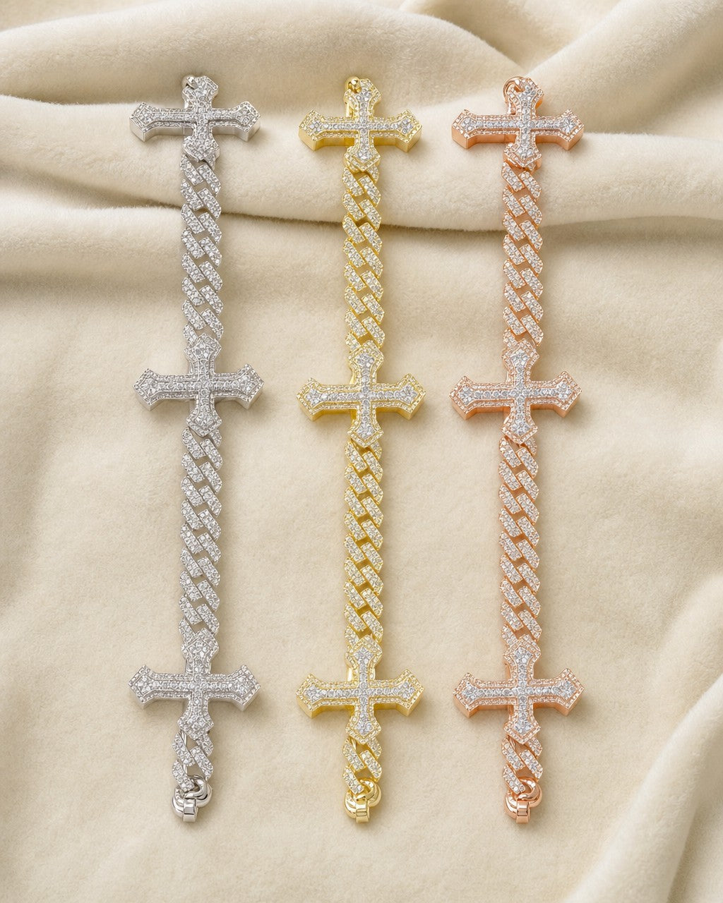 10k Cuban Trefoil Cross Diamond Bracelet styled photo