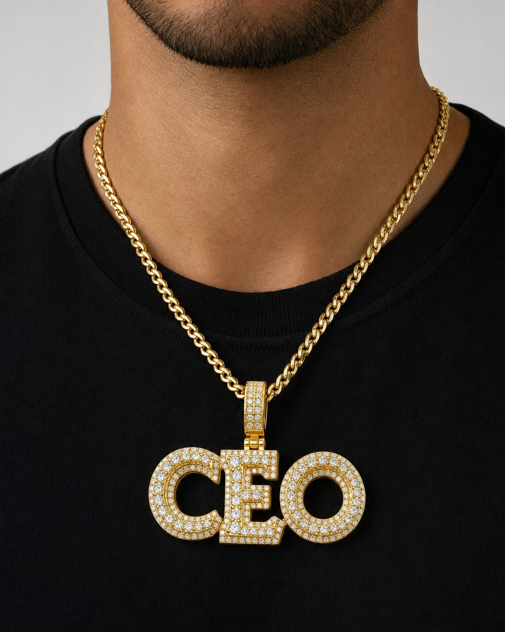 Male model wearing 14K Ceo Pendant