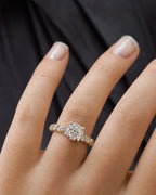 Female model wearing 14k Circle One Row Engagement Ring