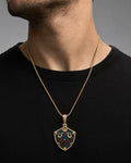 Male model wearing Diamond Link Shield Pendant