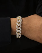 Male model wearing 14K Diamond Baguette Cuban Bracelet