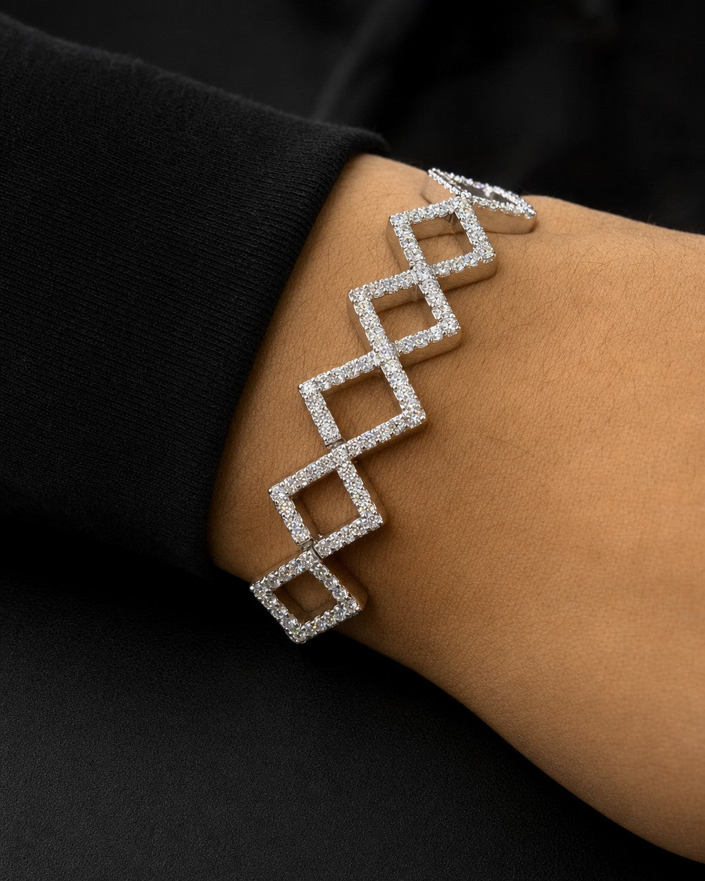 Male model wearing 18K Gold Zig Zag Diamond Bracelet