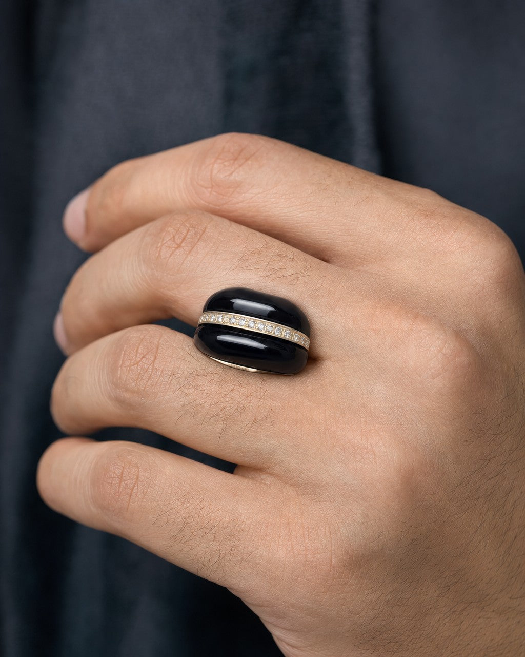 Male model wearing 14K Gold & Diamond 3D Ring
