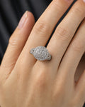 Female model wearing 10K Circle Large Stones Center Diamond Engagement Ring