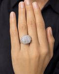 Female model wearing 10K Square Large Stones Center Halo Diamond Engagement Ring
