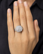 Female model wearing 10K Square Large Stones Center Halo Diamond Engagement Ring