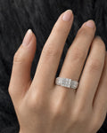 Female model wearing 10K Square Princess Cut Diamond Baguette Engagement Ring