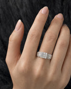 Female model wearing 10K Square Princess Cut Diamond Baguette Engagement Ring