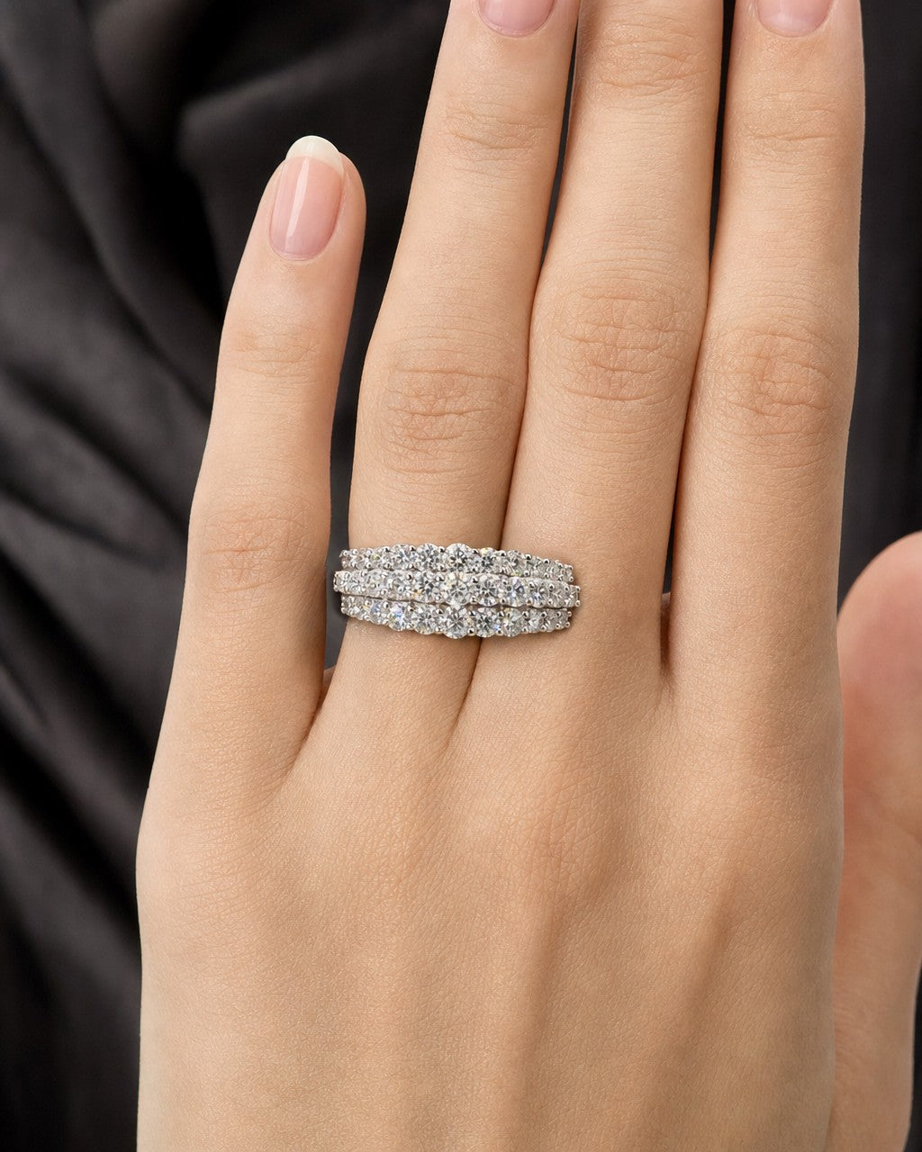 Female model wearing 10K Diamond Crown Pave Engagement Ring