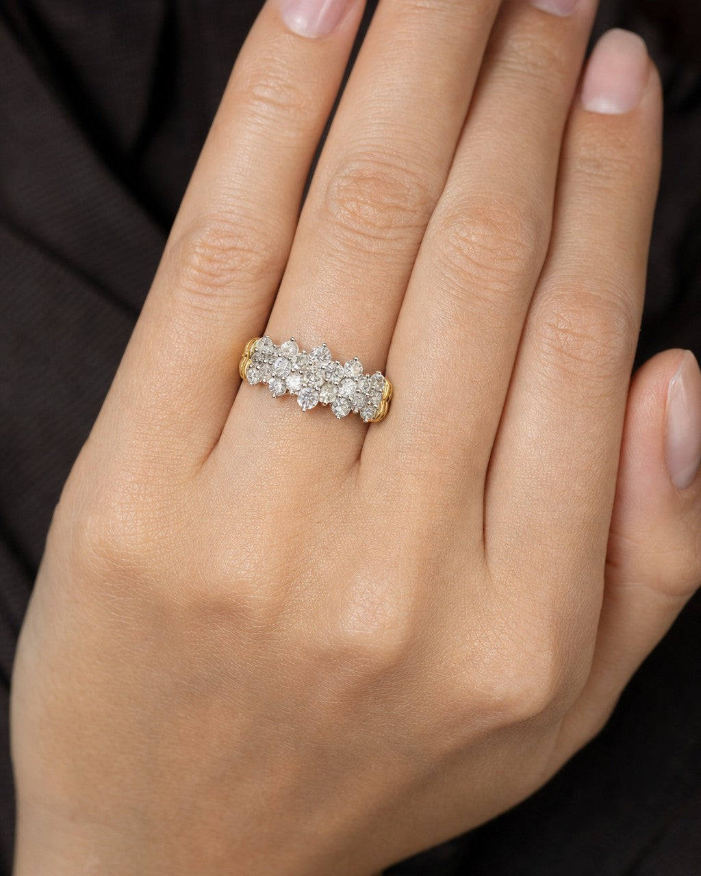 Female model wearing 10K Diamond Tiara Two-Tone Engagement Ring