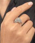 Female model wearing 10K Square Double Halo Diamond Ring