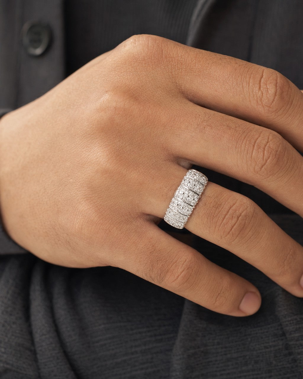 Male model wearing 10K Cluster Diamond Ring
