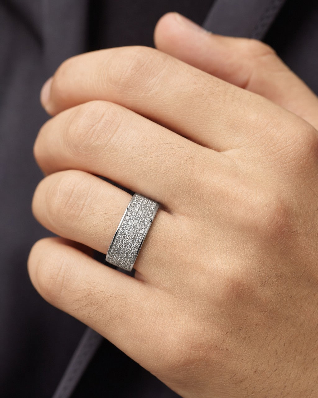 Male model wearing 10K Diamond Iced Band Ring