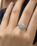 Female model wearing 10K Flower Elegant Diamond Engagement Ring
