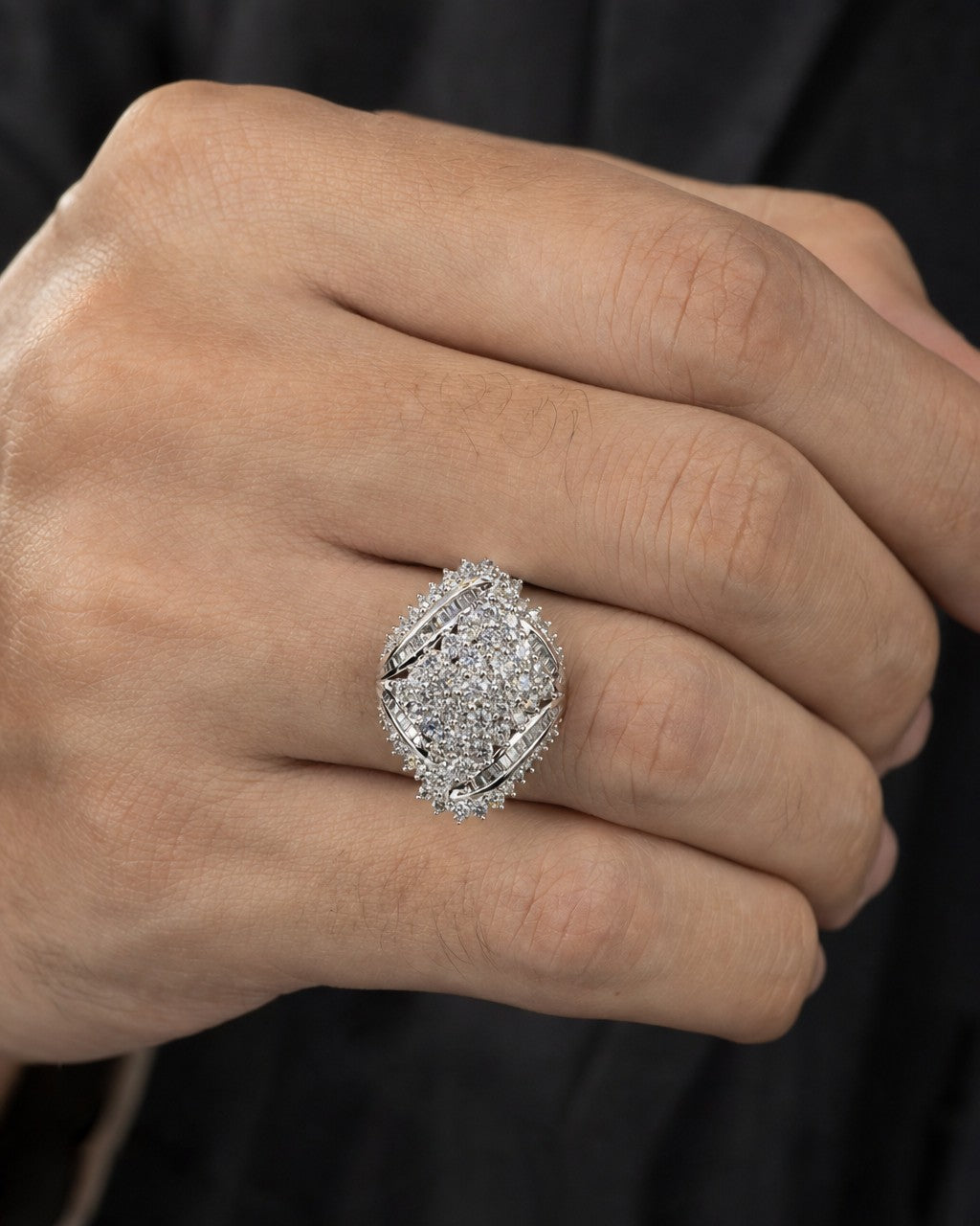 Male model wearing 10K Crown Diamond Baguette Ring