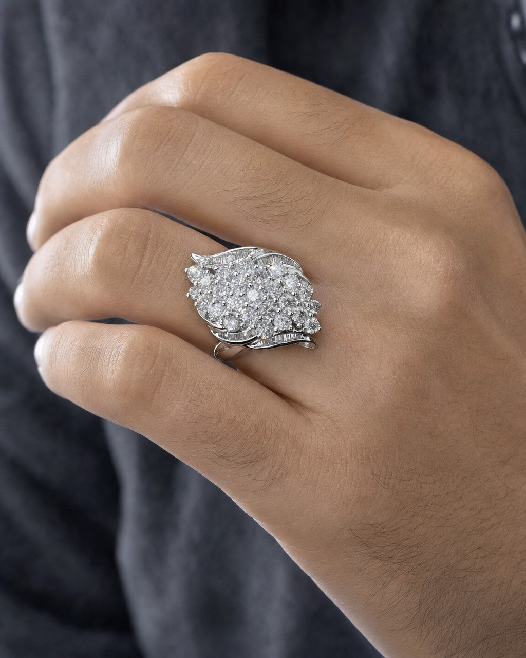 Male model wearing 10K Ribbon Diamond Baguette Ring