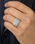 Male model wearing 10K Rectangle Princess Cut Diamond Baguette Ring