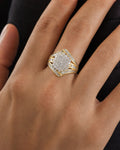 Male model wearing 10K Flower Ribbon Diamond Baguette Ring