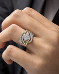 Male model wearing 10k Ribbon Diamond Flower Ring