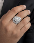 Male model wearing 10K Pear Diamond Baguette Jumbo Ring