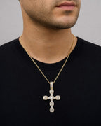 Male model wearing 14K Cross Diamond Baguette Pendant