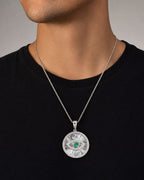 Male model wearing 14K Evil Eye Shine Diamond Pendant