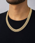 Male model wearing 10K 16MM Cuban Link Diamond Chain 22"
