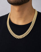 Male model wearing 10K 16MM Cuban Link Diamond Chain 22"