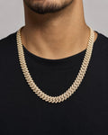 Male model wearing 10K 13.5MM Cuban Link Diamond Chain 22"