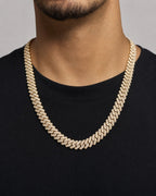 Male model wearing 10K 13.5MM Cuban Link Diamond Chain 22"