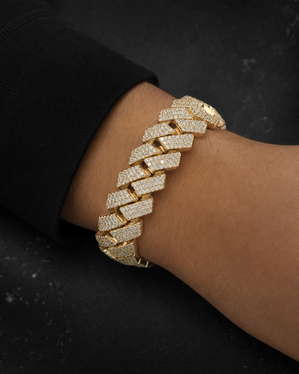 Male model wearing 10K 16MM Cuban Link Diamond Bracelet 8.5"