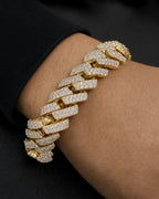 Male model wearing 10K 14MM Cuban Link Diamond Bracelet 8"