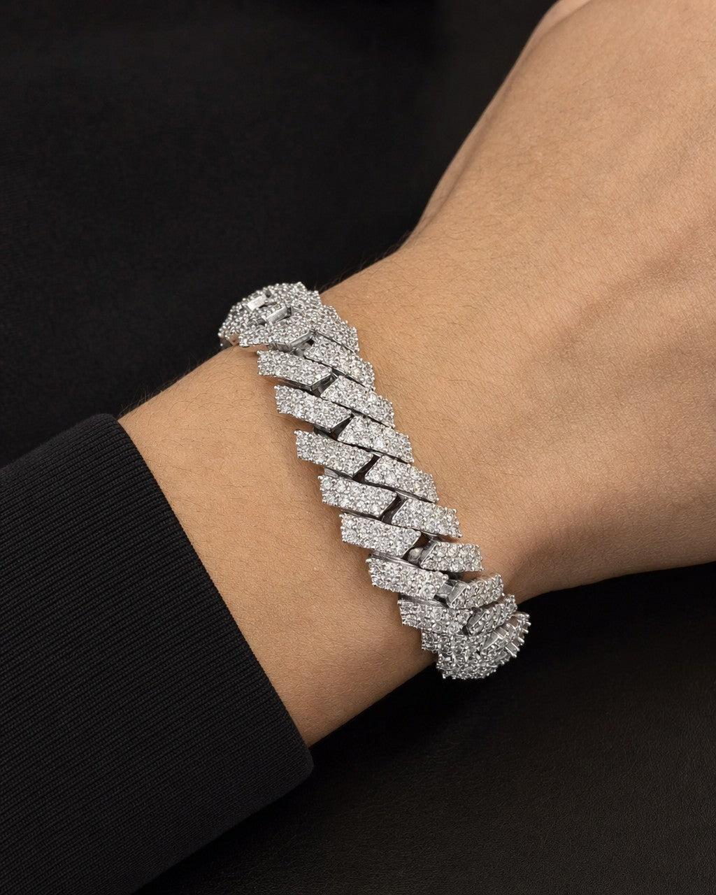 Male model wearing 10K 12.5MM Cuban Link Diamond Bracelet 8"