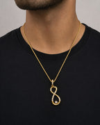 Male model wearing 10K Diamond Infinity Pendant