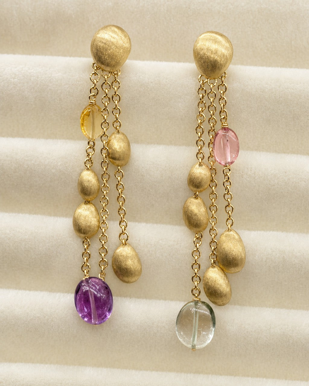 Vintage Margo Bicego Gold Confetti Tassel 18K Earrings styled photo