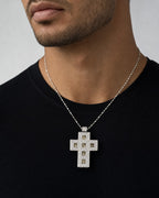 Male model wearing 14K Cross Diamond Pendant Necklace