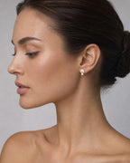 Female model wearing 18K Vintage Tiffany & Co Pearl Stud
