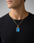 Male model wearing 14K Jewel of the Sea Aquamarine Pendant
