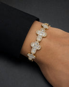 Male model wearing 14K 12.5MM Chubby Cross Diamond Baguette Bracelet